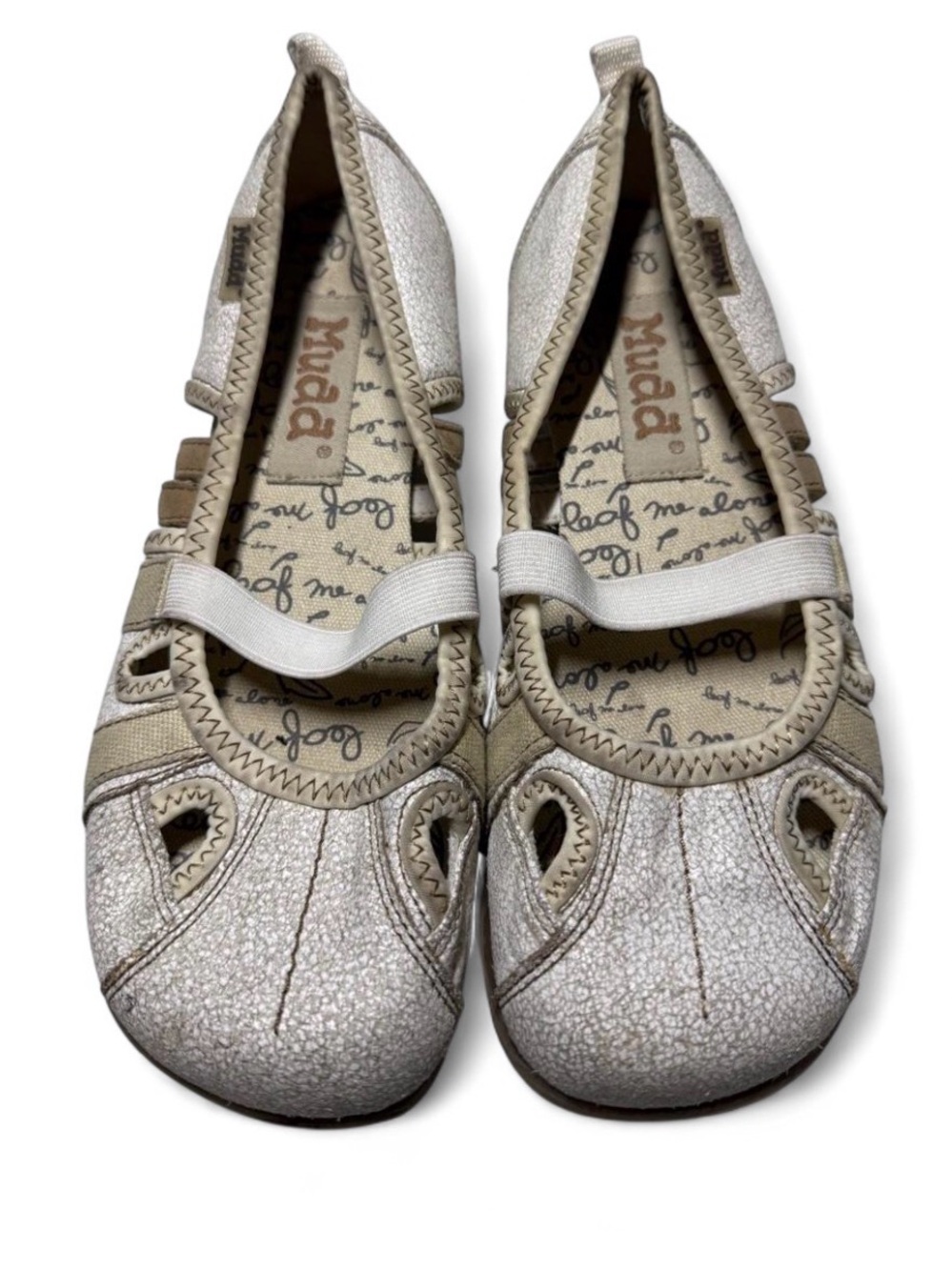 Y2K Mudd Mary Jane Ballet Flats Cream Brown Crackle Elastic Slip On Shoe Girl 3M